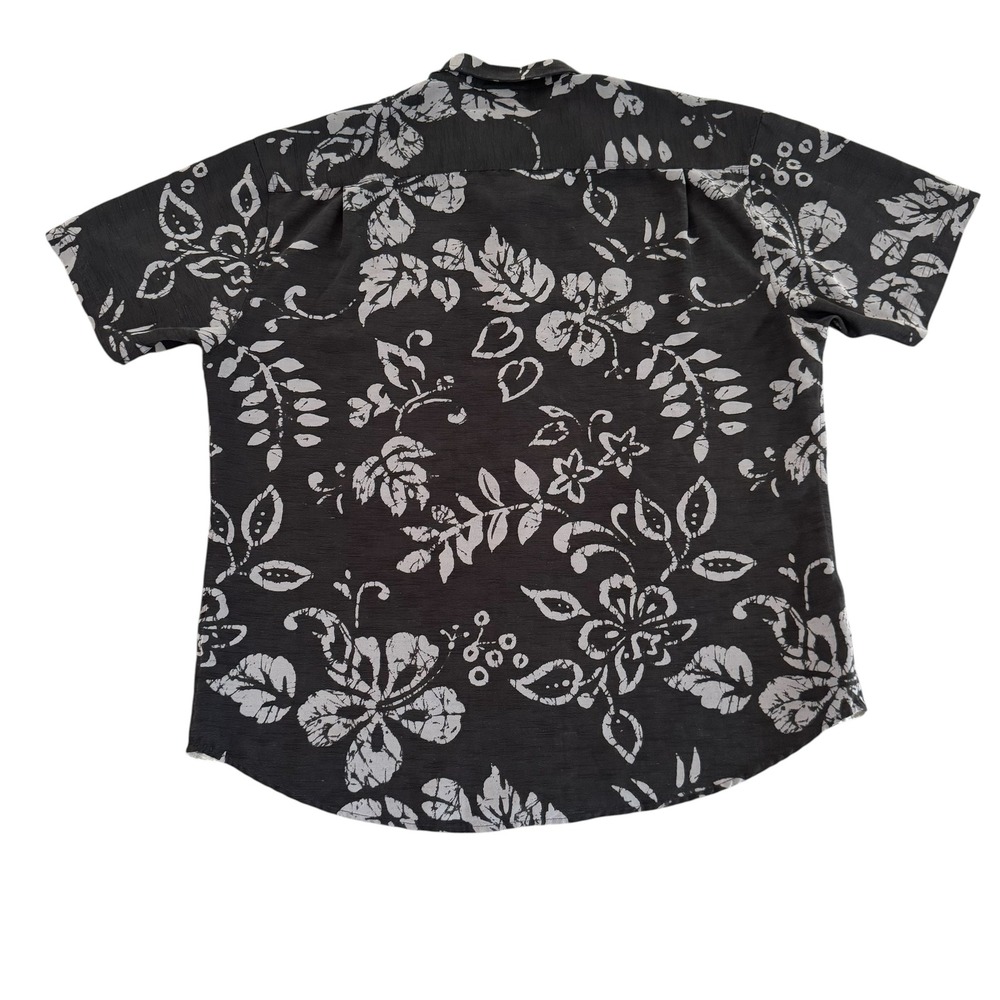 Seapointe XL Black Floral Hibiscus Tropical Short Sleeve Button Down Mens Shirt - Picture 3 of 11